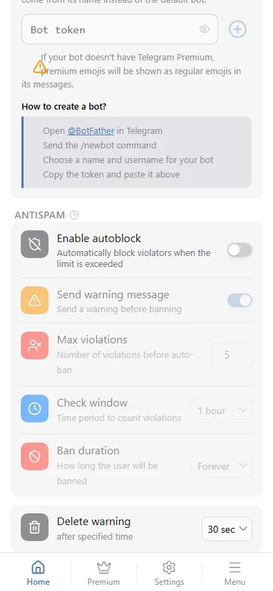 Antispam: auto-ban settings