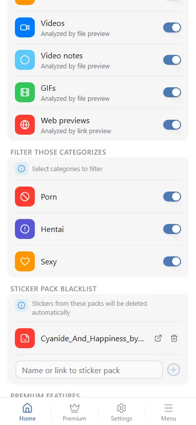 Category toggles
