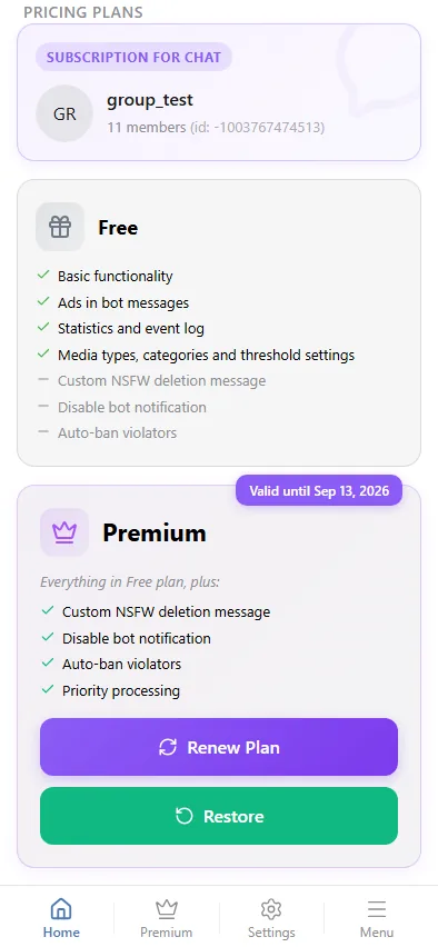 Premium tab for a group