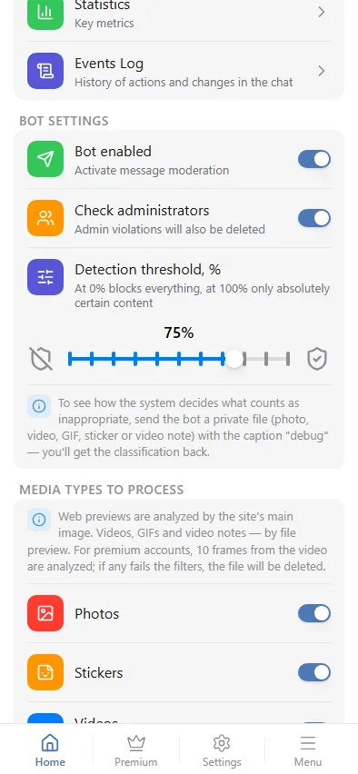 Detection threshold slider